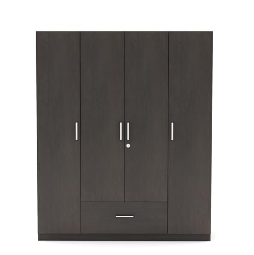 Image of DesignFit Engineered Wood 4-Door Wardrobe for Bedroom | Wooden Almirah with 1 Hanging Rod, 2 Drawers & 8 Shelves | Clothes Cupboard Storage Cabinet Furniture (Wenge Finish)