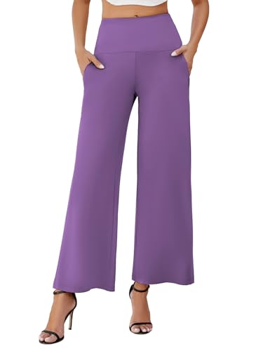 Arolina Women's Stretchy Wide Leg Palazzo Lounge Pants with Pockets Casual Comfy High Waist Palazzo Pants for Women Dressy Purple2