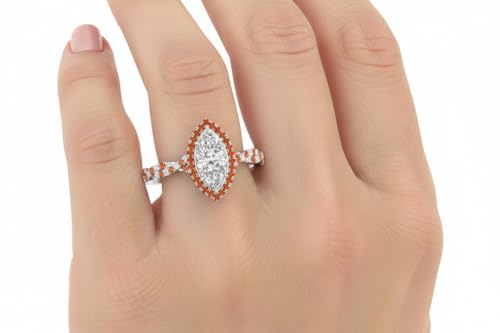 Image of Choose Your Gemstone Twisted Marquise Diamond CZ Halo Ring 925 Sterling Silver Marquise Shape Halo Engagement Rings Minimal Modern Design Birthday Gift Wedding Gift US Size 4 to 12
