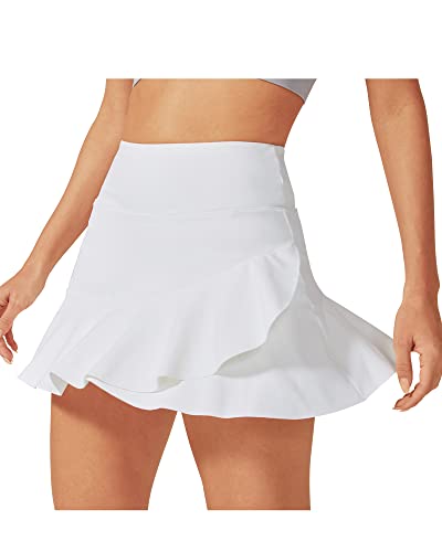 G4Free White Tennis Skirts With Pockets Ruffle Athletic Golf Skorts Skirts High Waisted Flowy Built In Shorts (White,M) #TOP23
