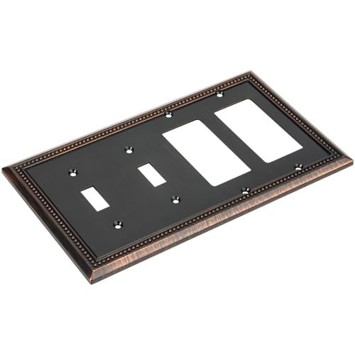 Image of Henne Bery Sunken Pearls Decorative Wall Plate Switch Plate Outlet Cover (Double Toggle /Double Decorator, Aged Bronze)