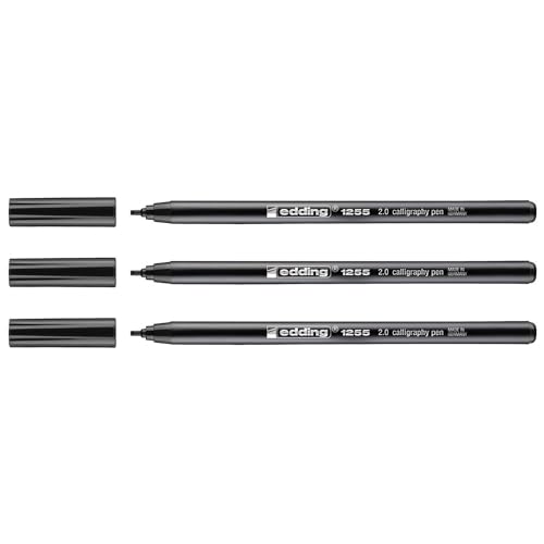 Edding Set mit 3 Filzstiften für Kalligraphie 1255 2.0, Schwarz, Spitze 2 mm