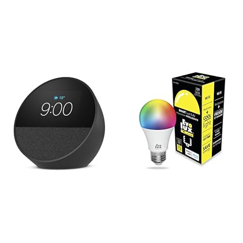 Echo Spot (2024 release) + Evolux Smart Bulb | Black