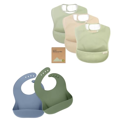 KeaBabies 3-Pack Waterproof Baby Bibs for Eating and 2-Pack Baby Silicone Bibs - Lightweight Drool and Food Catcher - Waterproof, Easy Wipe Silicone Food Catcher for Toddlers image 5