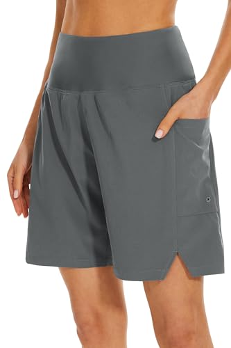 JENEARY Women's 7" Swim Board Shorts High Waisted Tummy Control Quick Dry Bermuda Swimming Long Bottoms