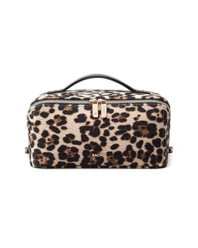 Image of EACHY Travel Makeup Bag, Large Capacity Cosmetic Bag for Women, Waterproof PU Leather, Flat Open Portable Toiletry Bag for Skincare, Brushes & Travel Essentials