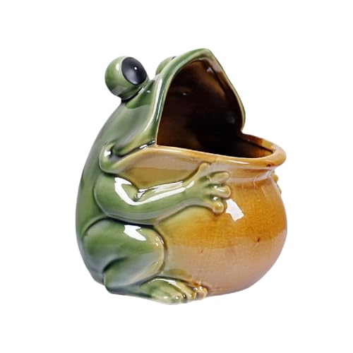 Whbbbj Bonita Rana de Boca Grande Decorativa, Maceta única con Forma de Rana, Maceta de cerámica con Forma de Rana, Estatua de Rana, alcancía de Rana, Tarro de Almacenamiento
