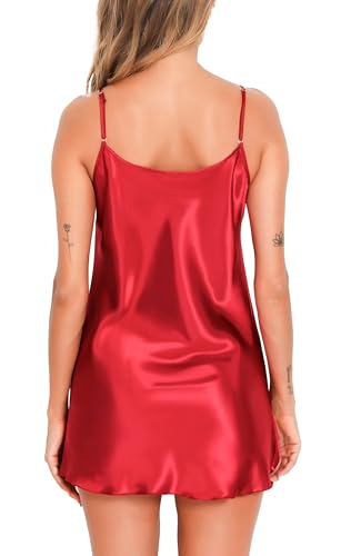 Lovasy Women's 2 Pack Silk Nightgown Sexy Lingerie Satin Sleepwear Negligee V Neck Chemise Nightwear Mini Slip Dress S-XXL4