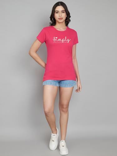 Image of Women Cotton Regular Fit Round Neck T-Shirt (Simply)