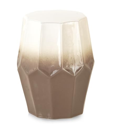 Tabouret table d'appoint en céramique marron et blanc finition artisanale