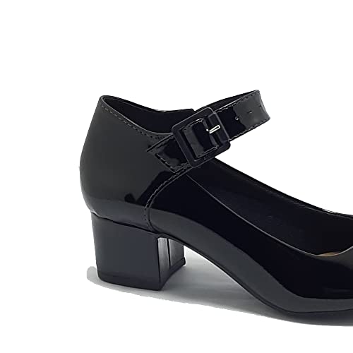 Sapato Social Boneca Confortável Salto Baixo Grosso Original Cor:Preto - Verniz;Tamanho:36