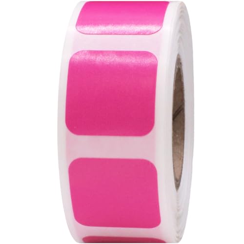 Pink Square Color Coding Labels - 3/4 Inch Vibrant Square Dots, 500 Total Adhesive Stickers on a Roll for Inventory and Organization - Made in the USA
