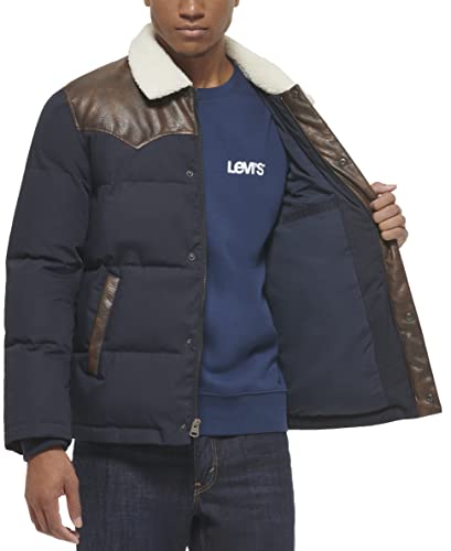 Levi's Men's Out West Mixed Media Jacket, Navy Puffer, X-Large #TOP4