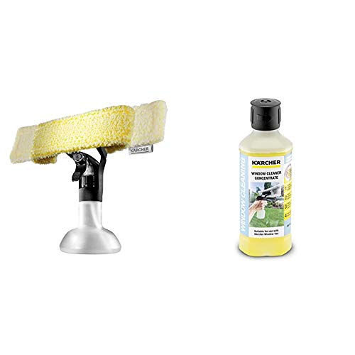 Kärcher 2.633-129.0 Pulvérisateur 2 en 1 + grattoir accessoire pour nettoyeurs de vitres & Kärcher Nettoyant vitres concentré (500 ml) détergent pour nettoyeurs de vitres