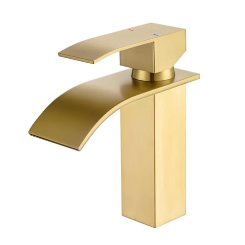 Onece Grifo Lavabo En Cascada Oro, Grifo De Lavabo Monomando, Grifos Mezclador De Baño De Acero Inoxidable 304, Grifo Baño De Diseño Elegante, Función Frío Y Caliente, Superficie Antihuellas