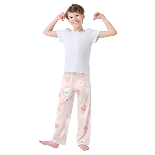 Bunny on Pink Boys Pants Boys Athletic Pants Long Pant for Boywith Pockets Wide-Leg Size 6-14Y3
