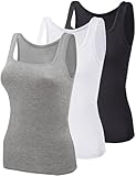 BQTQ 3 Pack Square Neck Tank Top for Women Sleeveless Ladies Tanks Undershirts Womens Tank Tops, L Black, White, Gray