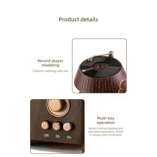 Image of KIMEE Retro Gramophone Rain Humidifier Aroma Diffuser Cool Mist White Noise LED Night Light Vinyl Record Design for Bedroom Home Office