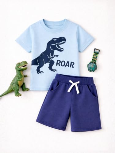 Image of HILEELANG Toddler Boy Summer Outfit Set 2 Piece Short Sleeve T Shirt and Short Soft Breathable Cotton Clothing Sets 2-7T