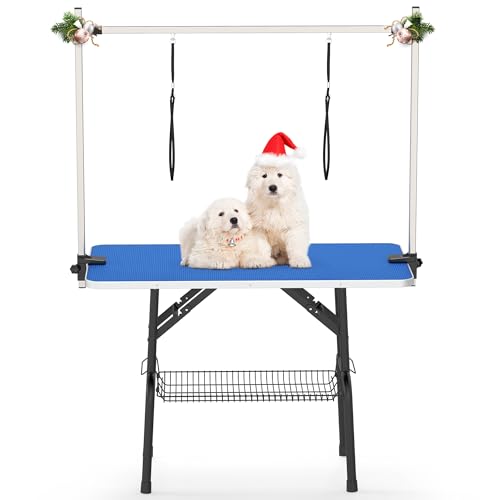 YITAHOME 42" Height Adjustable Dog/Pet Grooming Table, Foldable Grooming Table for Dogs at Home, Portable Dog Bathing Station with Arm, Non-Slip Desktop, Storage Tray& Noose, Black by YITAHOME - Used condition - US$94.38