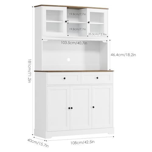 Kitchen Pantry Storage Cabinet, Freestanding Hutch Cabinet with Buffet Cupboard, Utility Pantry with Microwave Stand,Tall Kitchen Cabinets with Adjustable Shelves for Kitchen 4 Kitchen Pantry Storage Cabinet, Freestanding Hutch Cabinet with Buffet Cupboard, Utility Pantry with Microwave Stand,Tall Kitchen Cabinets with Adjustable Shelves for Kitchen - Image 2