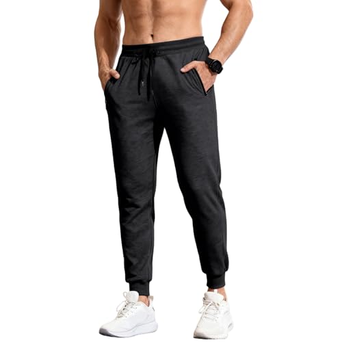 ovticza Sweatpants for Men Drawstring Elastic Waist Casual Joggers Fashion Lightweight Running Track Pants with Pockets Black L