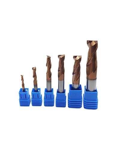 Image of 1 /8 inch 3 /16 inch 1 /4 inch 5 /16 inch 3 /8 inch 1 /2 inch Carbide End Mills Set, 2 Flute, TISIN Coated, Square Nose End Mill Bits for Steel, CNC Router Bits, Center Cutting