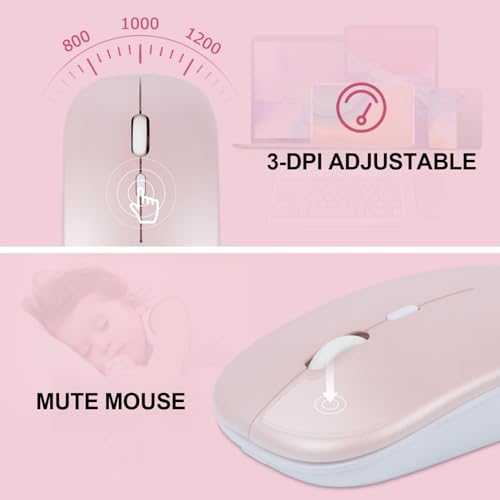 Image of Thanice Bluetooth Keyboard and Mouse Combo Ultra-Slim Portable Rechargeable Compact Wireless Mouse Keyboard Set for Pad /iPad Pro /iPad Mini /iPad Air Mac OS,Android Windows iOS and Above(Pink)