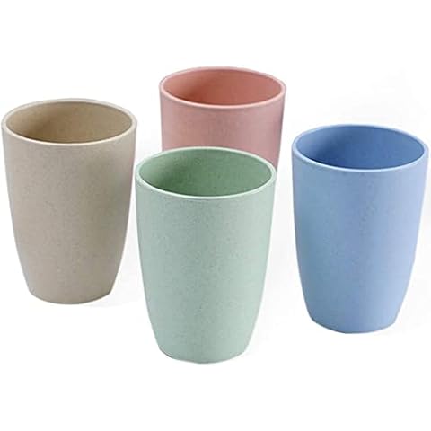 Idison Plastic Cups 4pc Reusable Plastic Beakers 350ml Multicolor Toothbrush Cup Plastic Tumblers for Adults Dishwasher and Microwave Safe Cover