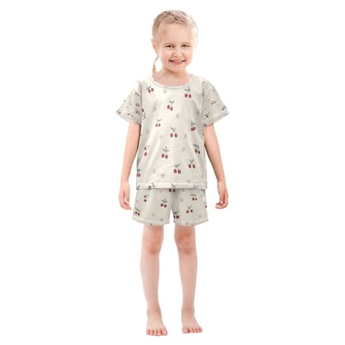 Cute Cherry Flower Pattern Kids Pjs Set Boys Girls Summer Short-Sleeve Sleepwear Pajamas 2PCS3