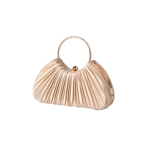 CORIOS Women Evening Bag Pleated Clutch Bag Silk Handbag Bridal Wedding Purse Small Shoulder Bag With Detachable Chain Elegant Crossbody Bag for Weeding Party Cocktail Banquet Prom Apricot