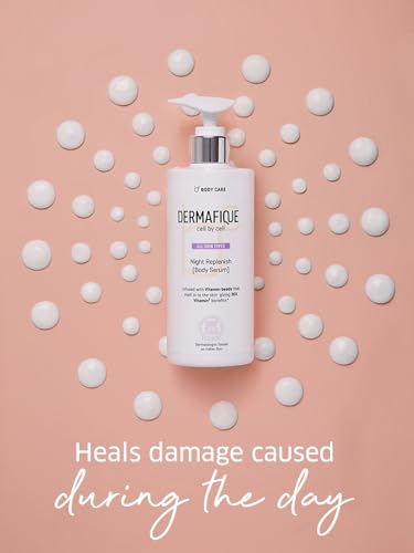 Dermafique Night Replenish Body Serum with Shea Butter – 300ml, Body Lotion for All Skin Type, Suitable for Winters, with Glycerine, 30x Vitamin E Benefits & Night Regeneration, Moisturizer for Body | Dermatologist Tested