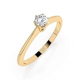 EDELIND Anillo solitario de oro amarillo 585 con diamante de 0,1 ct, anillo de compromiso clásico para mujer, talla 69 (Ø22 mm), con elegante caja de regalo