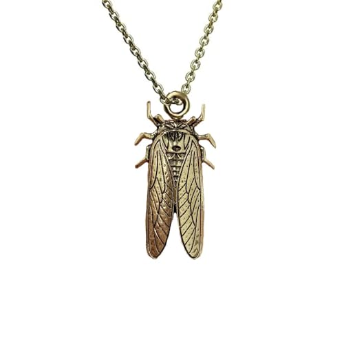 Retro Cicada Pendant Statement Necklace for Women Men Vintage Gothic Fly Insect Beetle Bug Charm Necklaces Adjustable Chain Lucky Amulet Protection Unique Fashion Holiday Party Jewelry (Antique Gold)