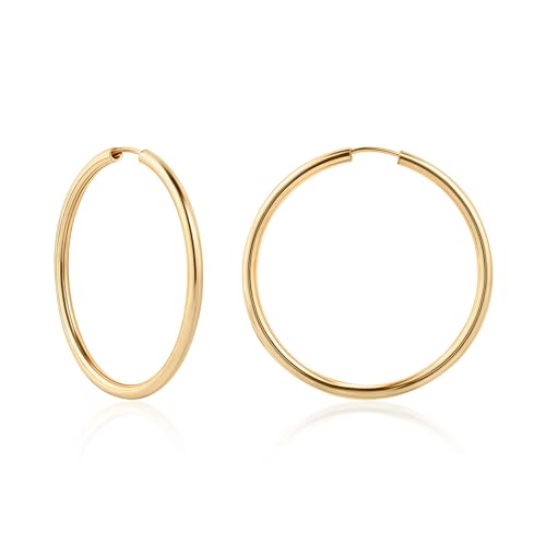 Barzel 18K Gold Plated Endless Hoop Earrings, 3mm Thick, Varying Sizes 40-70mm, High Polish Finish, Tarnish Free
