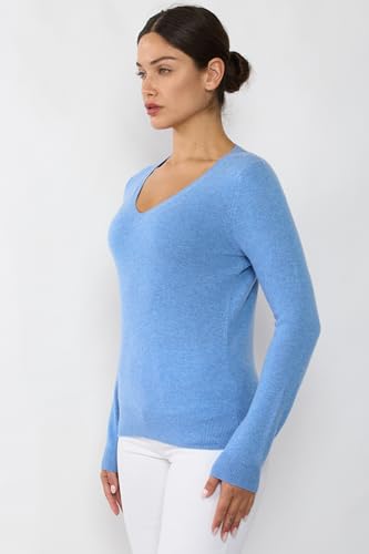 Image of JENNIE LIU Women's 100% Pure Cashmere Long Sleeve Pullover V Neck Sweater