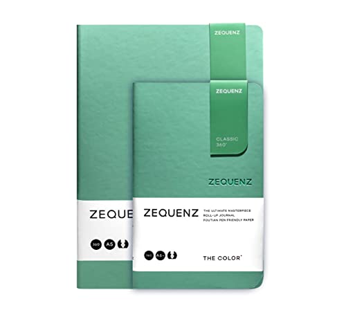 Image of Zequenz A5 & A6- Fern Green Notebook Set Blank Acid Free Paper 200 Pages Each 80GSM 360 Degree Flexibility 100% Handmade Fountain Pen Friendly Color Series Pack of 2 Notebooks