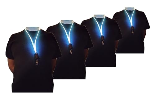 LED Lanyards - 4-Pack - Fiber Optic Technology - Perfect for Cruise Ship Badges, Event Bar and Food Servers, Holiday Celebrations, School Events (White)