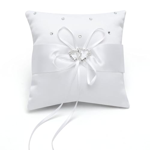 Cojín para anillos de boda Twinbow, cojín blanco para anillos, 15 x 15 cm, VQBKHO
