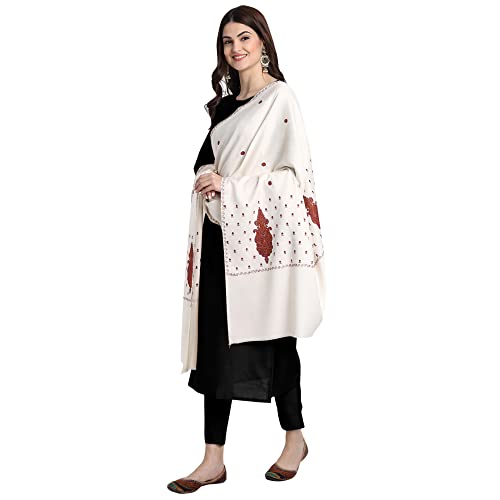 Écharpe pashmina brodé Sozni Zamour en laine blanche style cachemire luxe
