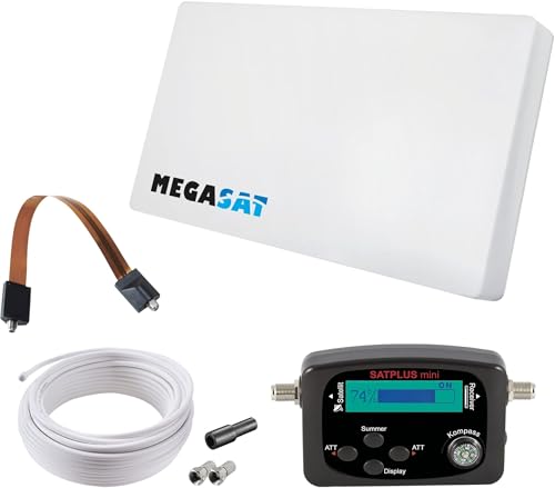 Megasat Antenne Plate Set – D1 Profi-Line (1 utilisateur, INCL. 10 m de câble, satfinder, Passage de fenêtre, LNB Interchangeable, Nombreuses Options de Montage) – Blanc