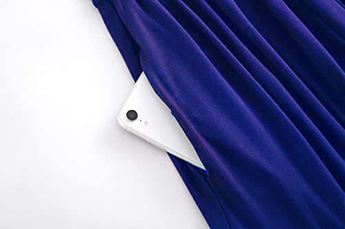 Bedoar Women's Autumn Casual Plus Size Dress V-Neck 3/4 Sleeve Buttons A-Line Solid Dresses With Pockets(B004Blue, 18W) #TOP3