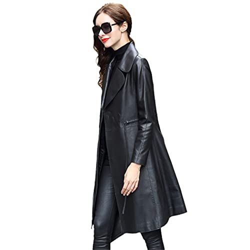 Veste en cuir synthétique souple noir coupe longue féminine S