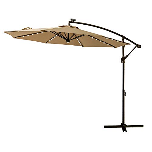 FLAME&SHADE 10 ft Offset Cantilever Outdoor Patio Umbrella with Solar LED Lights - Beige