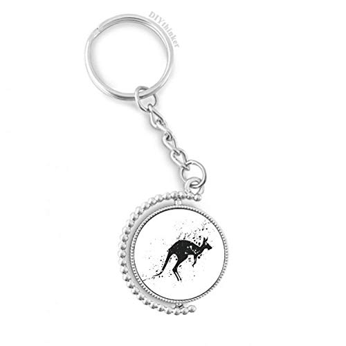 Porte-clé rotatif simple imprimé kangourou mexicain noir et blanc