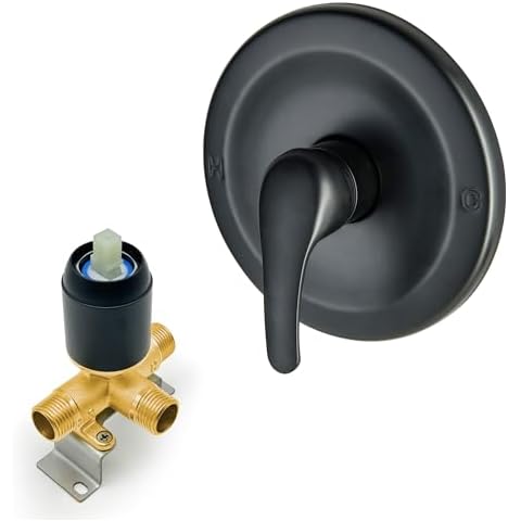 SUBEIXI Matte Black Shower Handle Valve Single Function Shower Control Valve Kit Wall Mounted Brass Faucet Shower Rough-in Valve Male Thread Bathroom Trim Kit Cover