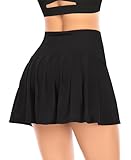 JoyGirl Tennisrock Damen mit Hose Faltenrock Hohe Taille Hosenrock Kurz Sport Golf Rock Workout Laufen Tennis Skirt mit Taschen (Schwarz,L)