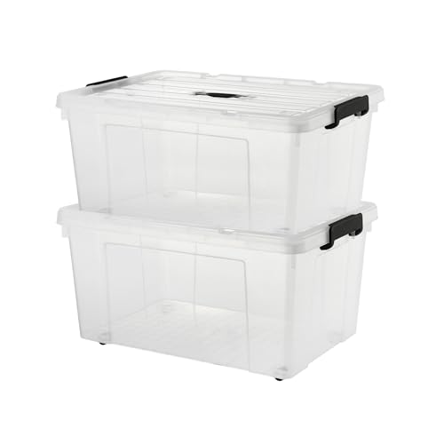 SHUNYILONG 2 Packs 105 Quarts Heavy Duty Storage Bins with Lids Wheels, Plastic Storage Containers...