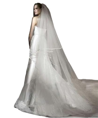 Velos de novia blancos largos con borde satén Accesorios Para Fiesta(WHITE,250cm)