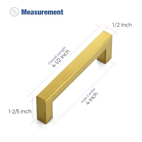 Image of Ravinte 30 Pack Kitchen Gold Cabinet Handles 4 Inch Hole Center Stainless Steel Square Cabinet Pulls for Dresser Drawer Cupboard Handles with Screwdriver